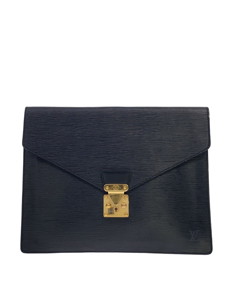 【中古】LOUIS VUITTON◆ポルト・ドキュマン・セナトゥール_エピ/なめし革/BLK/無地//【御徒面子】