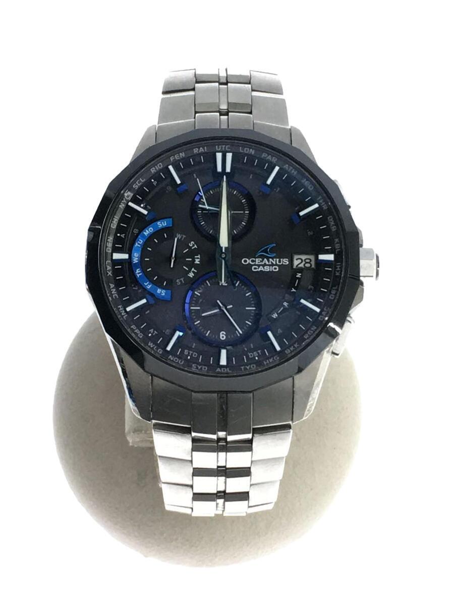 【中古】CASIO◆ソーラーウオッチ_OCEANUS/アナログ/ステンレス鋼/BLK/SLV【服飾雑貨他】