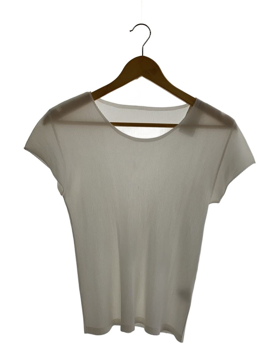 【中古】PLEATS PLEASE ISSEY MIYAKE◆ノースリーブトップ/3/ポリエステル/WHT/PP02FK102//【レディースお召しもの】