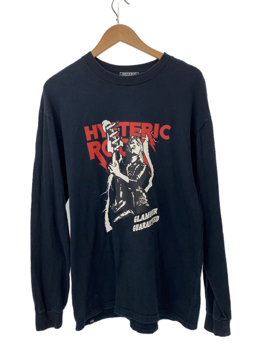 【中古】HYSTERIC GLAMOUR◆長袖プルオーバー/L/綿織物/BLK/刷り上げる/02233CL17【メンズウェア】