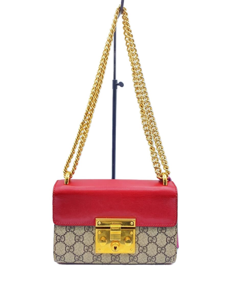 【中古】GUCCI◆スモール・チェーン店・ショルダーバッグ_パドロック_GGスプリーム/帆布/BEG【御徒面子】