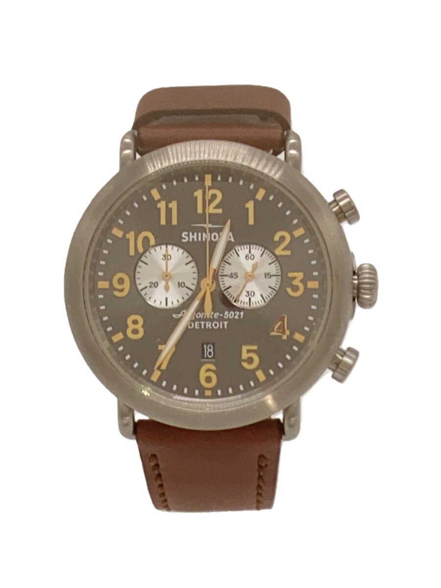 【中古】SHINOLA◆石英ウオッチ/アナログ/なめし革/GLD/CML/S01209230【服飾雑貨他】