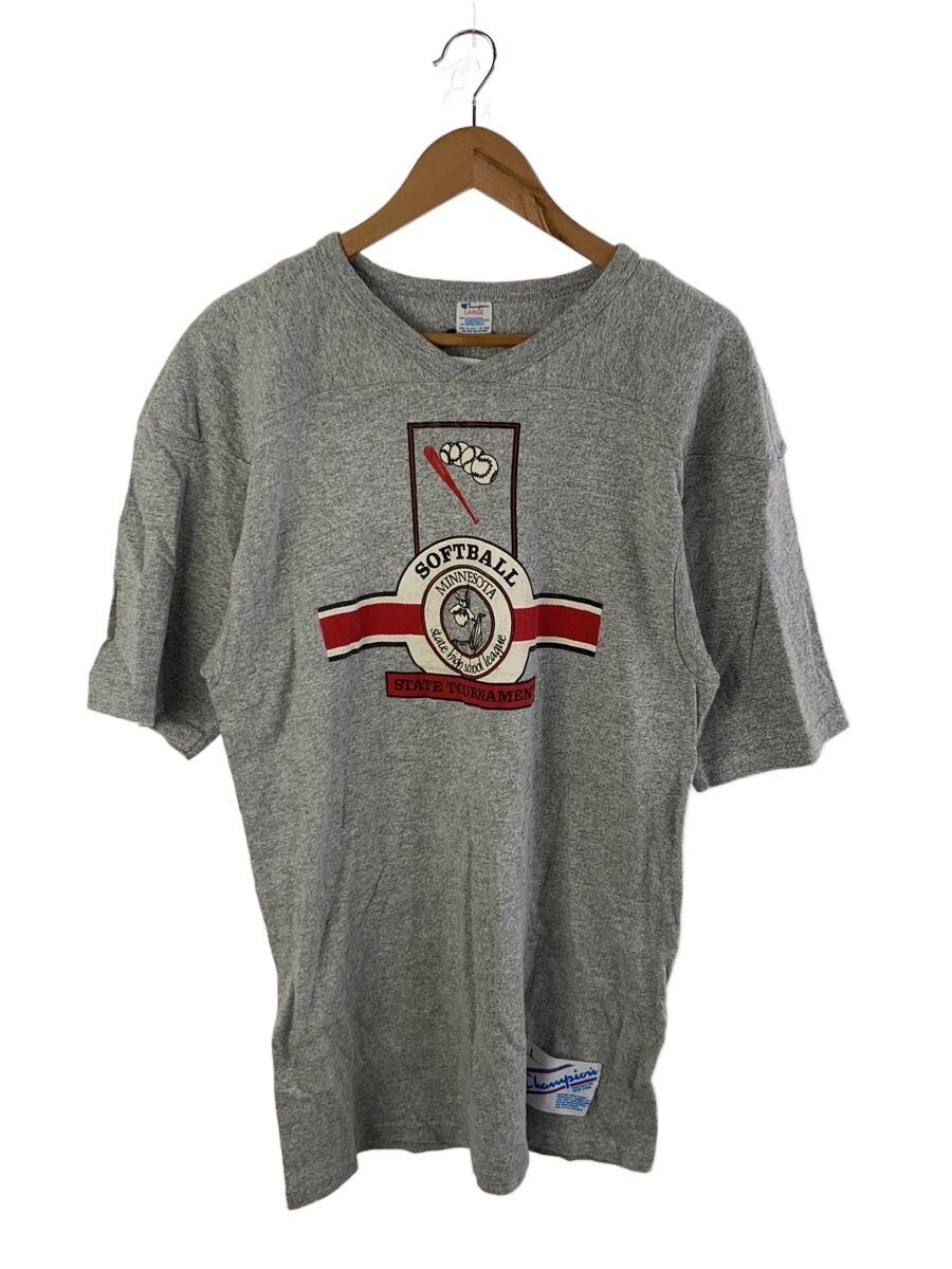 【中古】Champion◆R/80s/赤ちょうちん引き舟/ソフトボール/カットソー/L/綿織物/GRY//【メンズウェア】