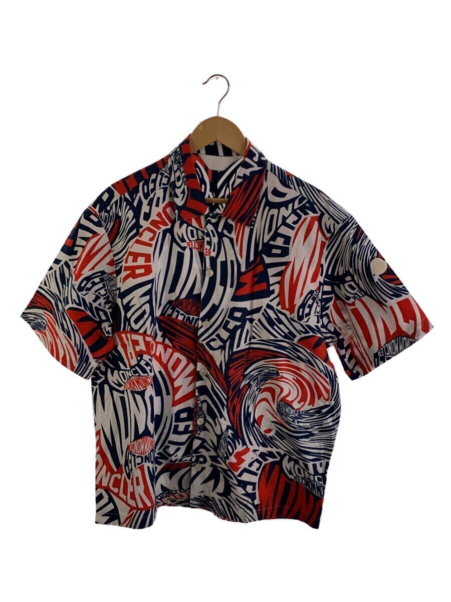 【中古】MONCLER◆アロハシャツ/半袖プルオーバー/S/綿織物/WHT/総柄/22-185440【メンズウェア】