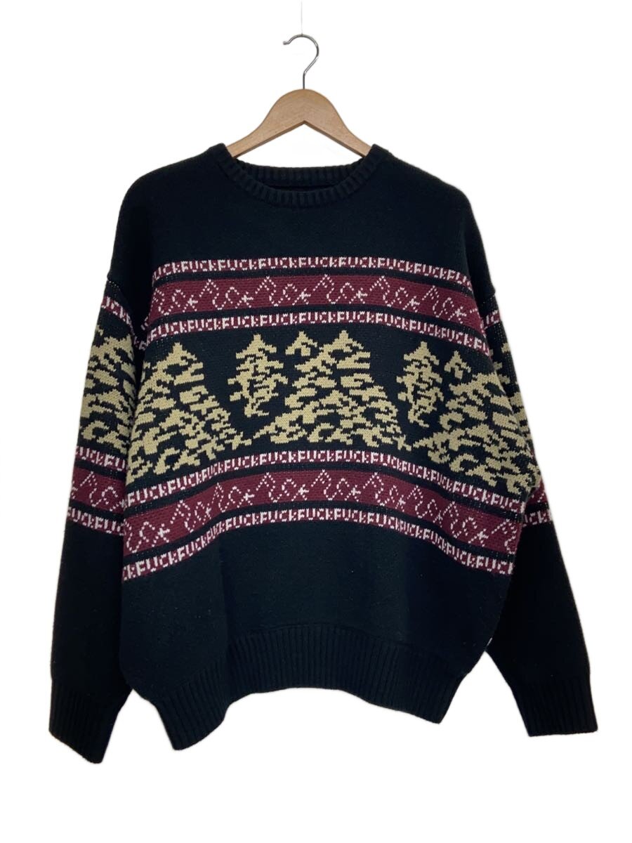 【中古】SHUTTER TOKYO/編み物・プルオーバー/F KNIT/L/アクリル樹脂/BLK/総柄/123134【メンズウェア】