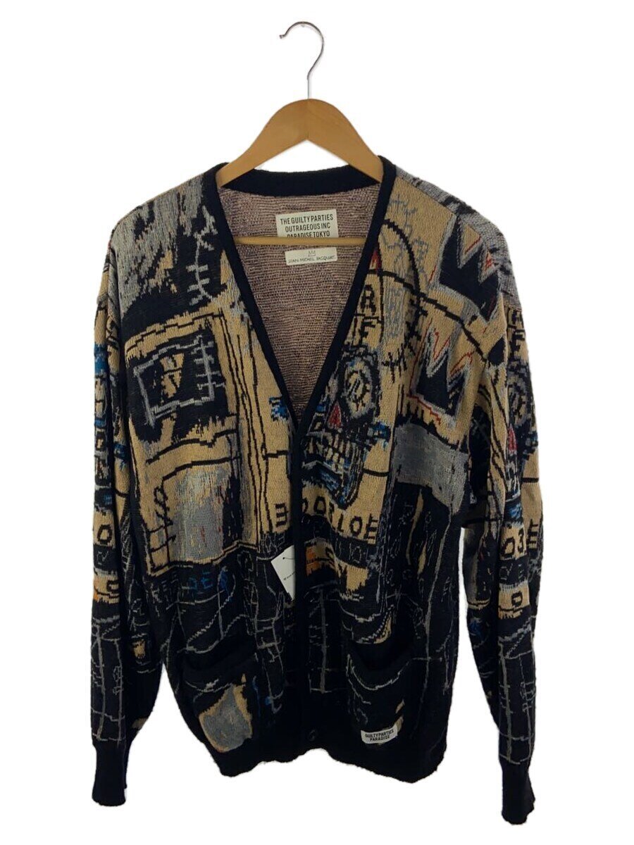 【中古】WACKO MARIA◆JEAN-MICHEL BASQUIAT CARDIGAN/M/綿織物/BLK/総柄//【メンズウェア】