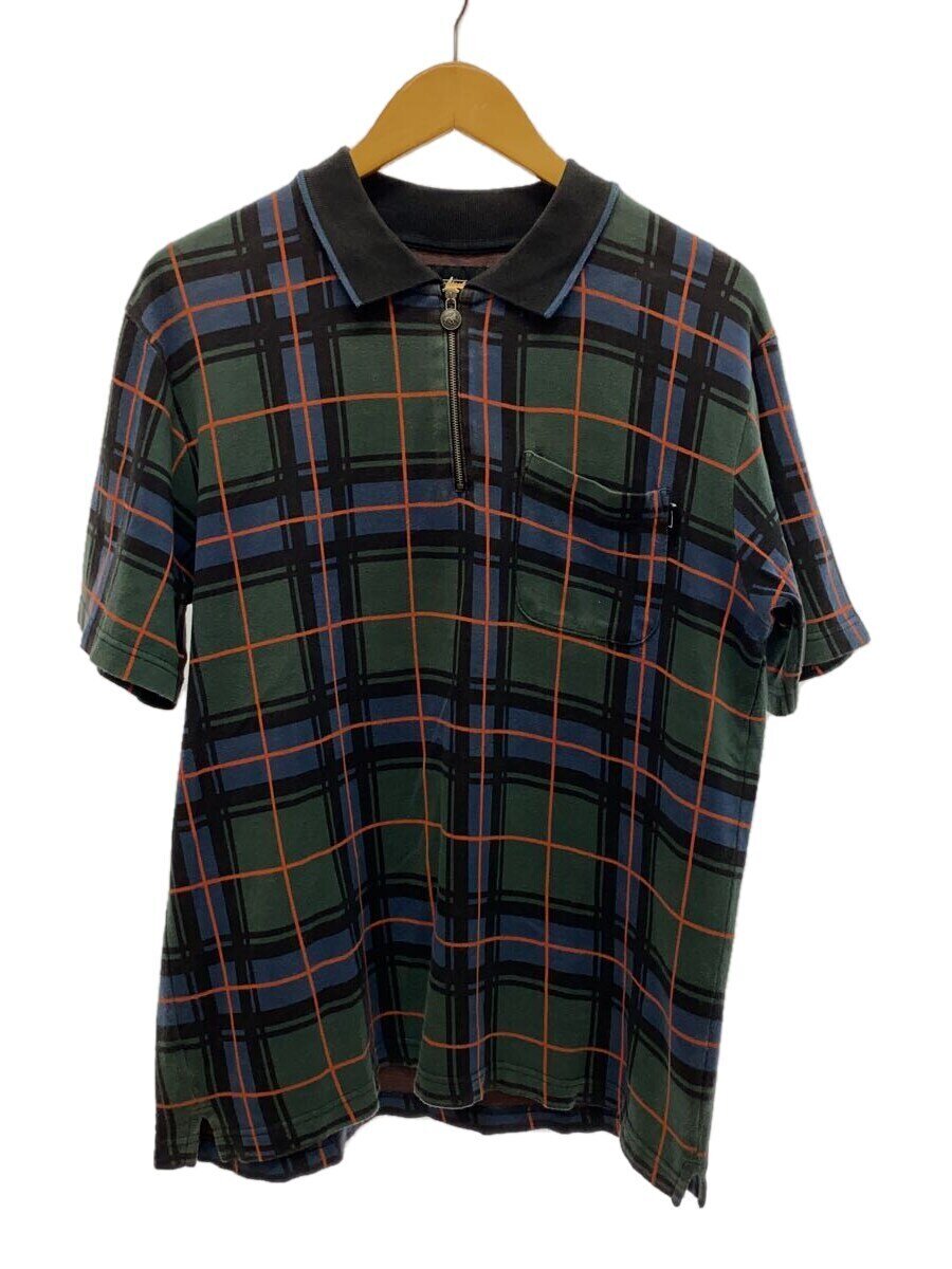 【中古】STUSSY◆ハーフジップポロ/タータンチェック/スポーツシャツ/M/綿織物/GRN/読み合わせる//【メンズウェア】
