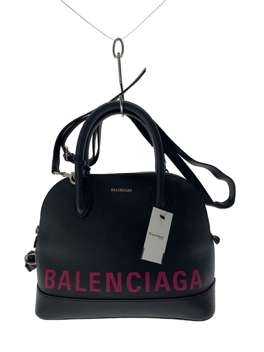 【中古】BALENCIAGA◆ヴィル いの一番手持ち部分/ハンドバック/なめし革/BLK/無地/518873//【御徒面子】