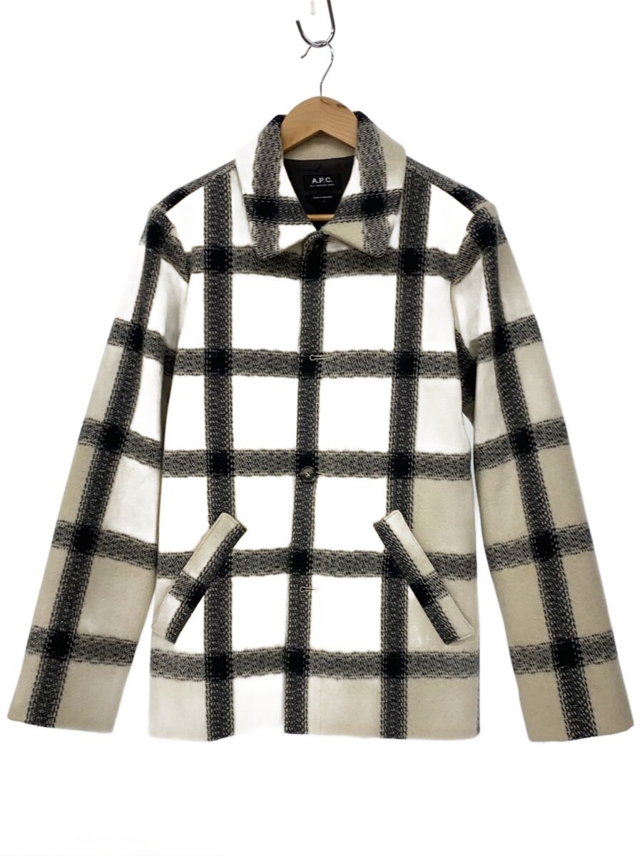 【中古】A.P.C.◆vancouverジャケット/チェスターコート/S/ウール/WHT/チェック【メンズウェア】｜2ｎｄ STREET 店