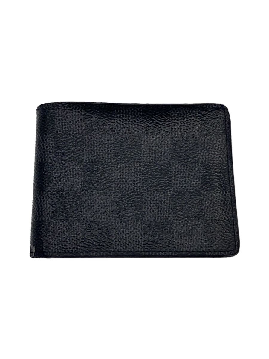 【中古】LOUIS VUITTON◆ポルト・フォイユ・スレンダー_ダミエ・グラフィット_BLK/PVC/BLK/メンズ【服飾雑貨他】
