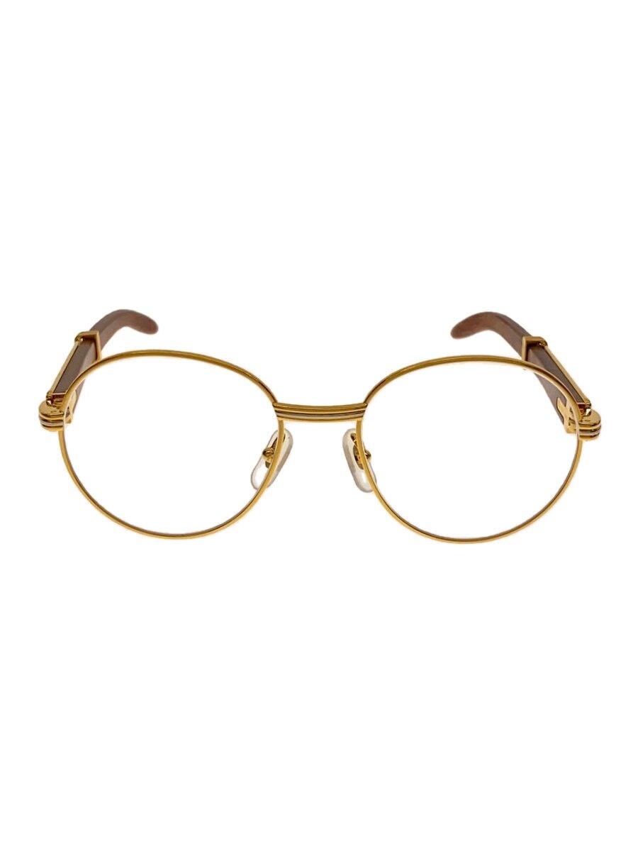 【中古】Cartier◆OLD_Cartier/トリニティ ウッドテンプルボストンメガネ/メガネ/金属元素/GLD/硝子水晶体【服飾雑貨他】