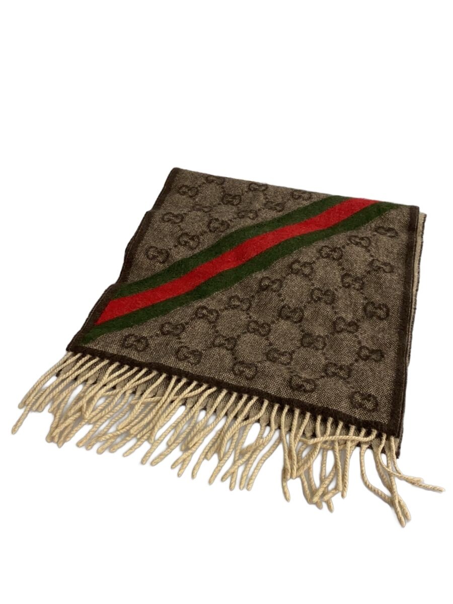 【中古】GUCCI◆えり巻き/羊毛/BRW/総柄/レディース/295225【服飾雑貨他】