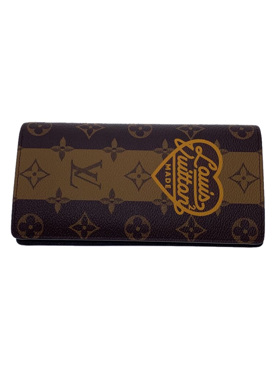 【中古】LOUIS VUITTON◆ポルト・フォイユ・ブラザ_モノグラム・縞模様_ハート形/なめし革/BRW/刷り上げる/メンズ【服飾雑貨他】