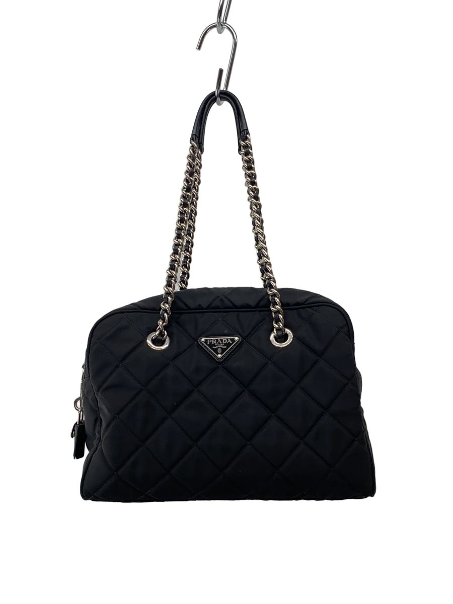 【中古】PRADA◆ハンドバック/ポリエステル/BLK/無地【御徒面子】