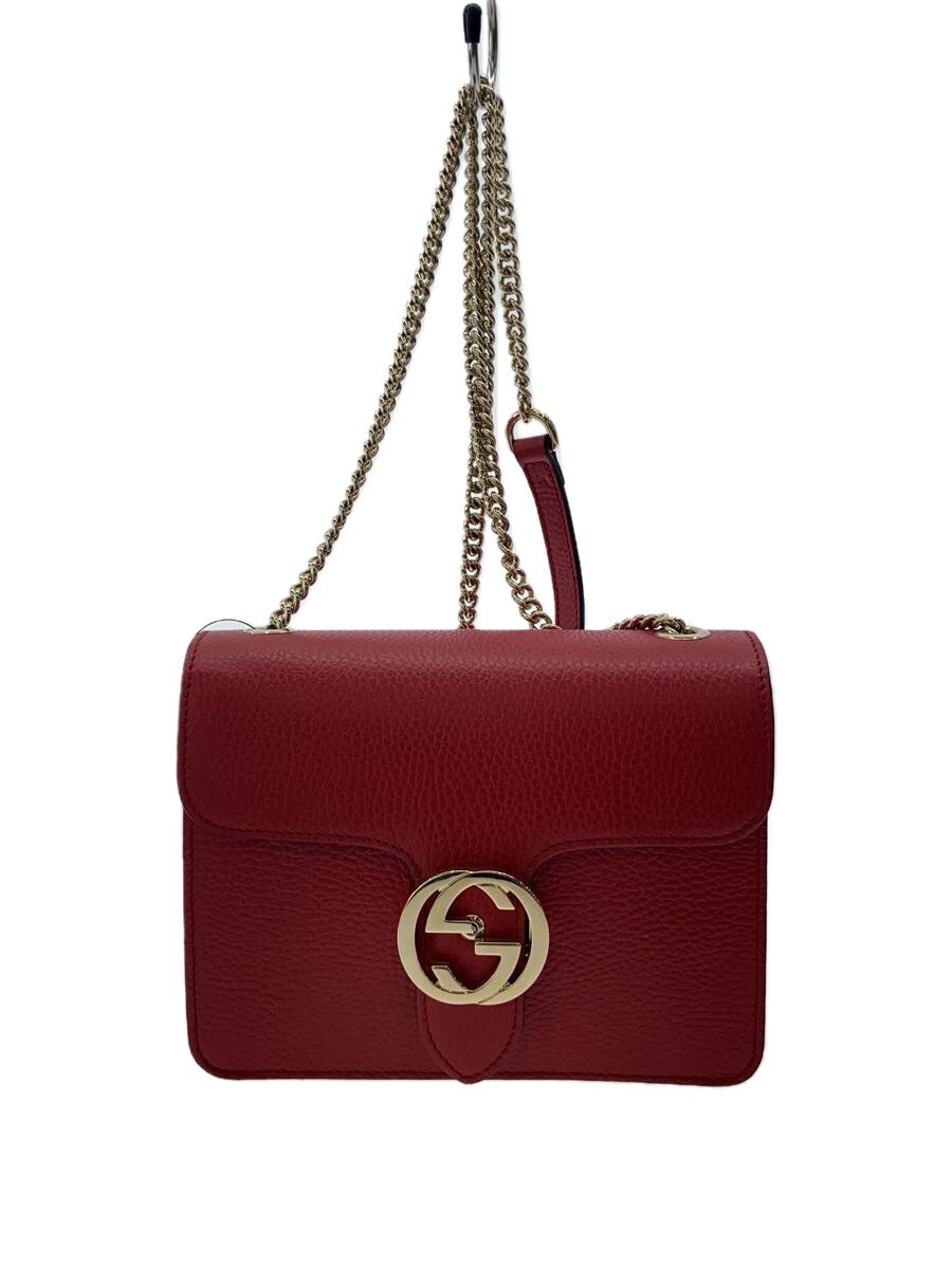 【中古】GUCCI◆チェーン店・ショルダーバッグ_インターロッキングG/なめし革/RED/無地【御徒面子】