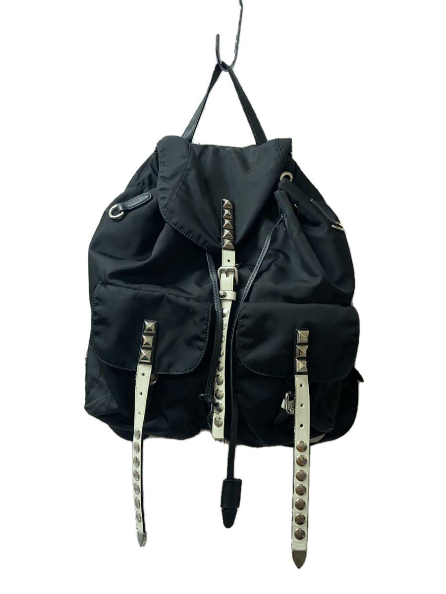 【中古】PRADA◆スタッズリュック/ナイロン/BLK//【御徒面子】