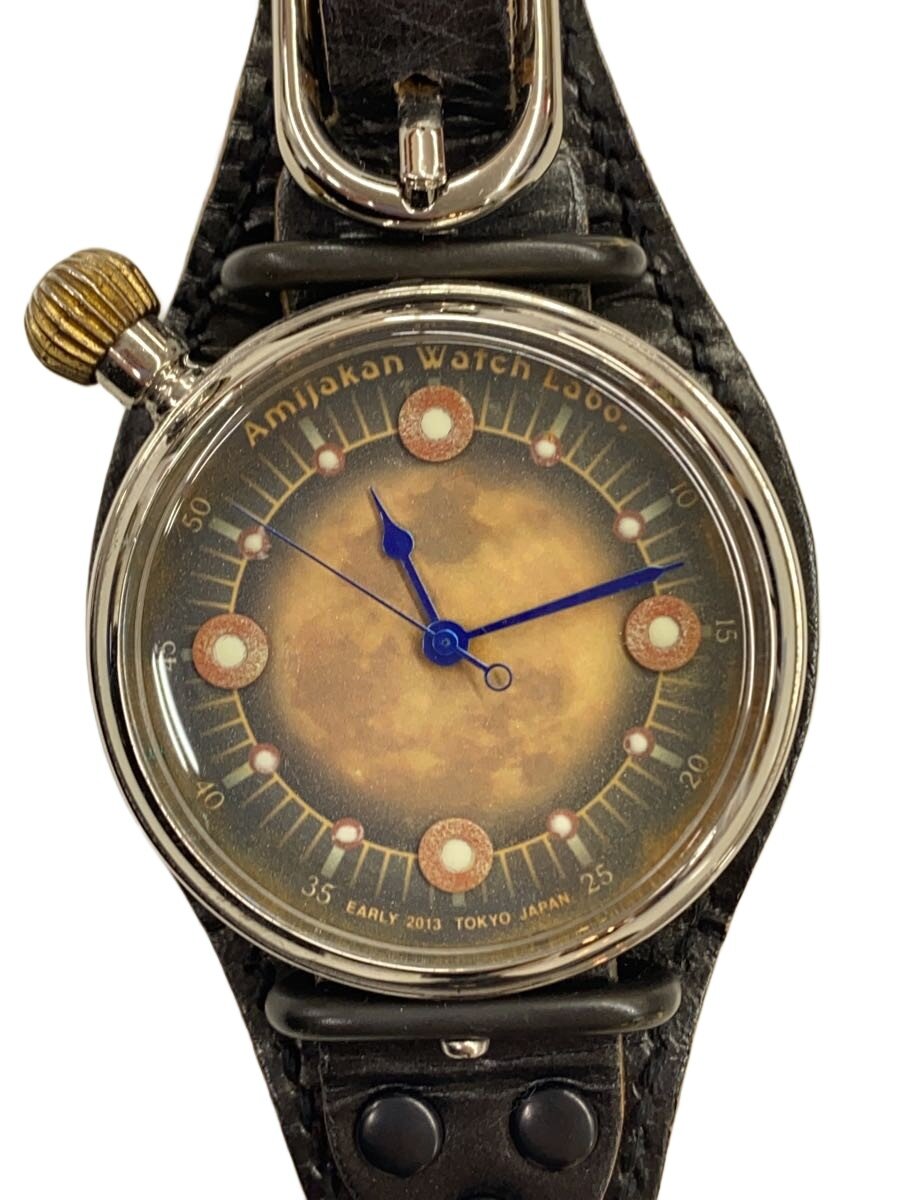 【中古】Amijakan Watch Labo/レザーバントクォーツウオッチ/アナログ/なめし革/マルチ色つや/BLK【服飾雑貨他】
