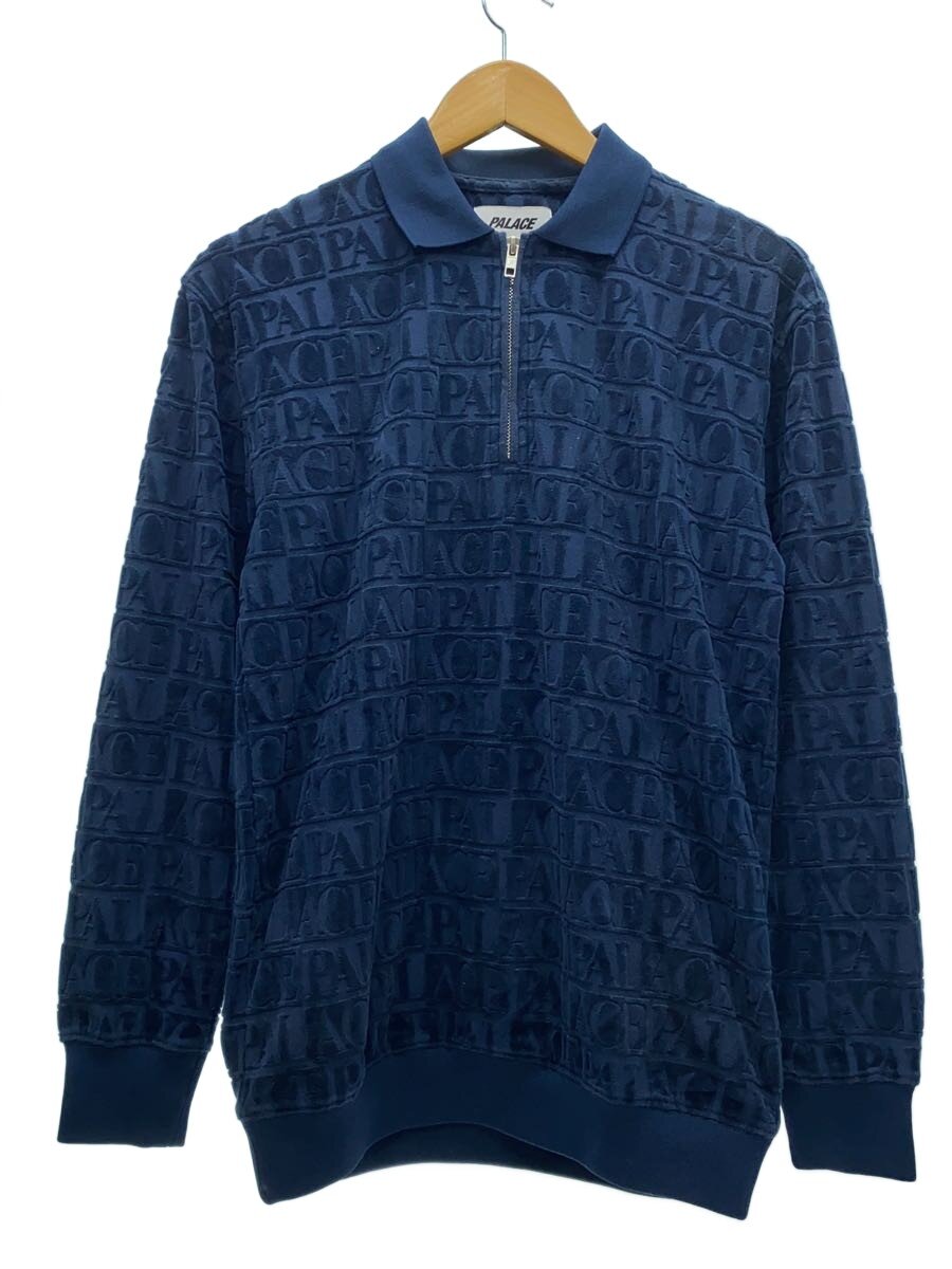 【中古】PALACE◆スポーツシャツ/S/綿織物/NVY/総柄/DOMINO JACQUARD 1/4 ZIP POLO CREW//【メンズウェア】
