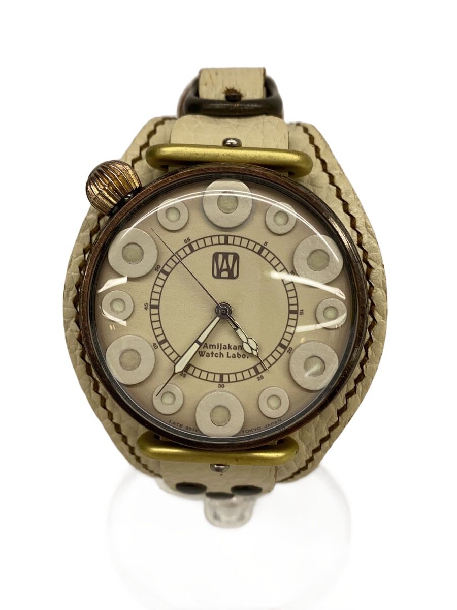 【中古】Amijakan Watch Labo/レザーバントクォーツウオッチ/アナログ/なめし革/CRM/WHT【服飾雑貨他】