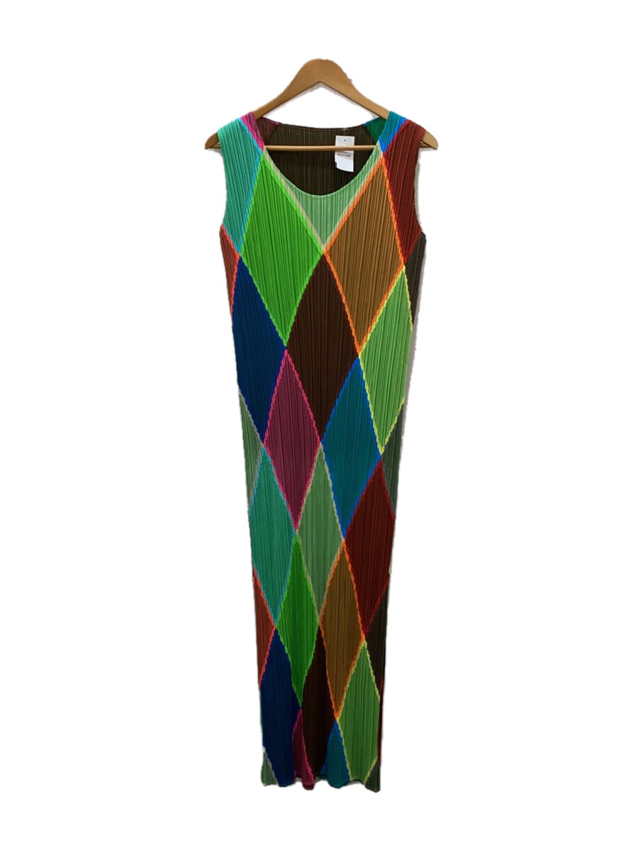 【中古】PLEATS PLEASE ISSEY MIYAKE◆ノースリーブ衣装/4/ポリエステル/マルチ色合い/アーガイル柄/PP64-JH121//【レディースお召しもの】