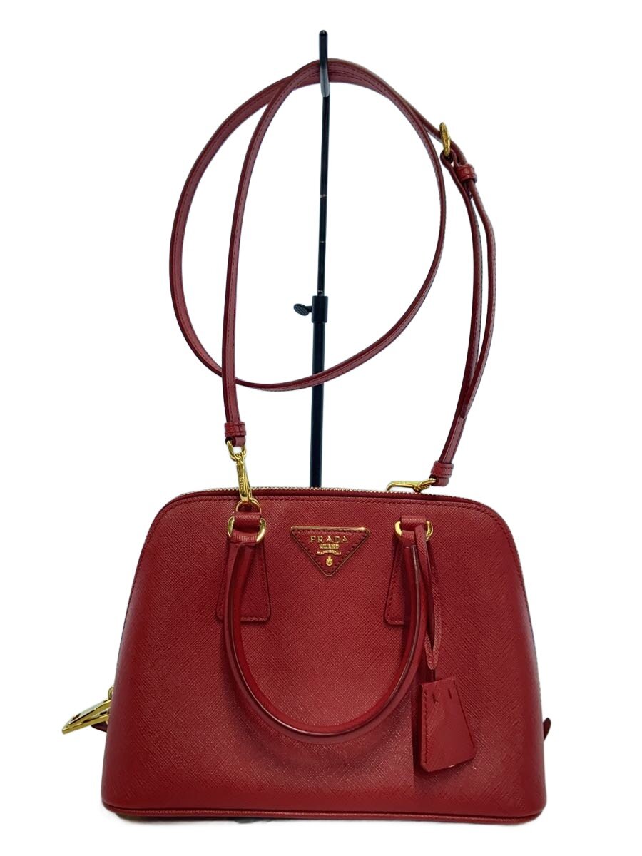 【中古】PRADA◆３角形ロゴタイプ/ショルダーバッグ/サフィアーノ/RED/無地/BL0838【御徒面子】