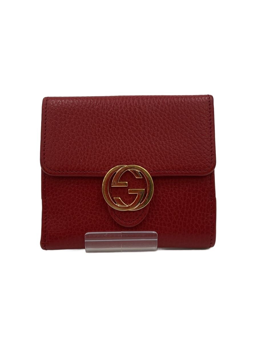 【中古】GUCCI◆2つ折り金入れ_インターロッキングG/なめし革/RED/レディース【服飾雑貨他】