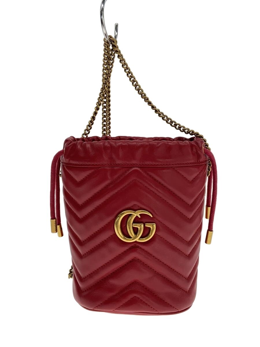 【中古】GUCCI◆バケットバッグ_GGマーモント_キルティング/レザー/RED/無地【バッグ】｜2ｎｄ STREET 店