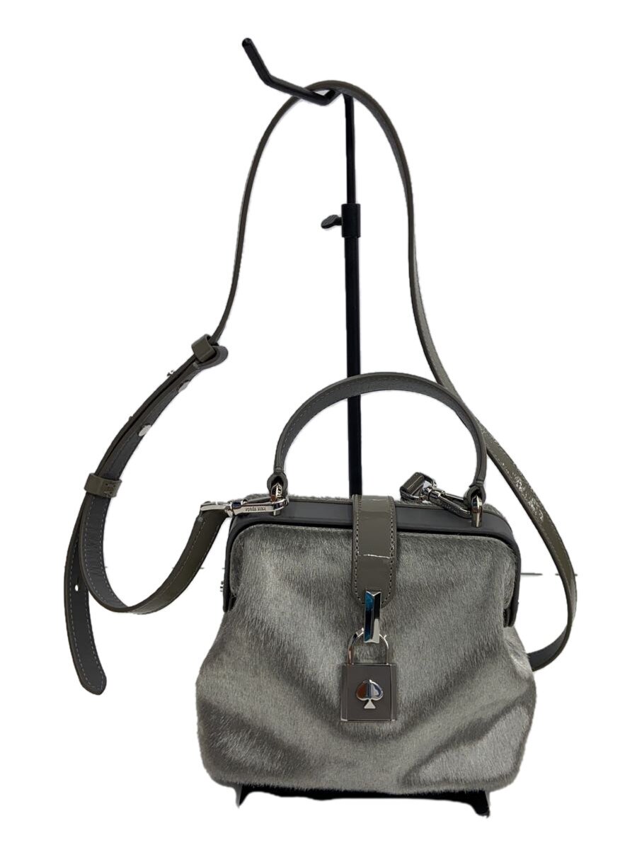 【中古】kate spade new york◆REMEDY HAIRCALF SMALL TOP HANDLE/トートバッグ/毛革/GRY/PXR00335【御徒面子】