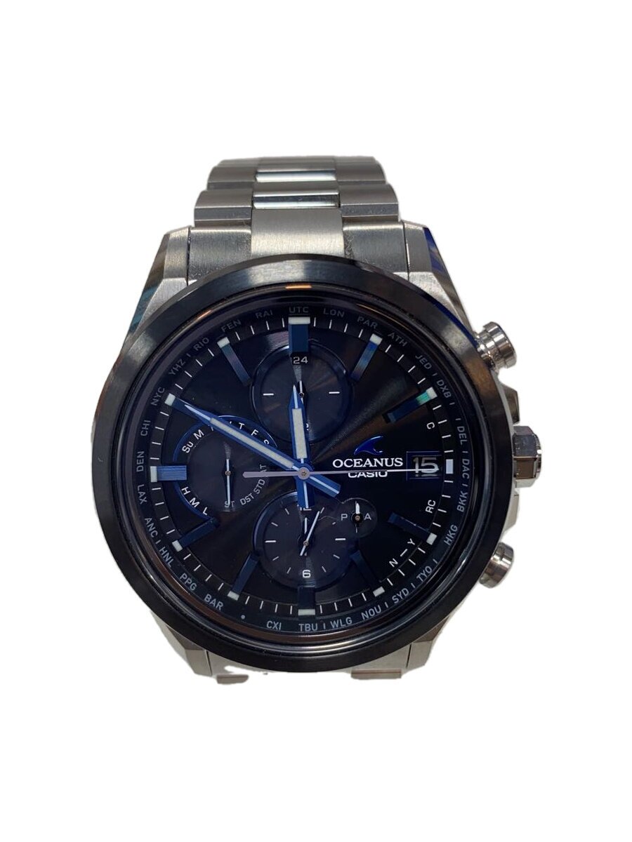 【中古】CASIO◆ソーラーウオッチ_OCEANUS/アナログ/ステンレス鋼/BLK/SLV/SS【服飾雑貨他】