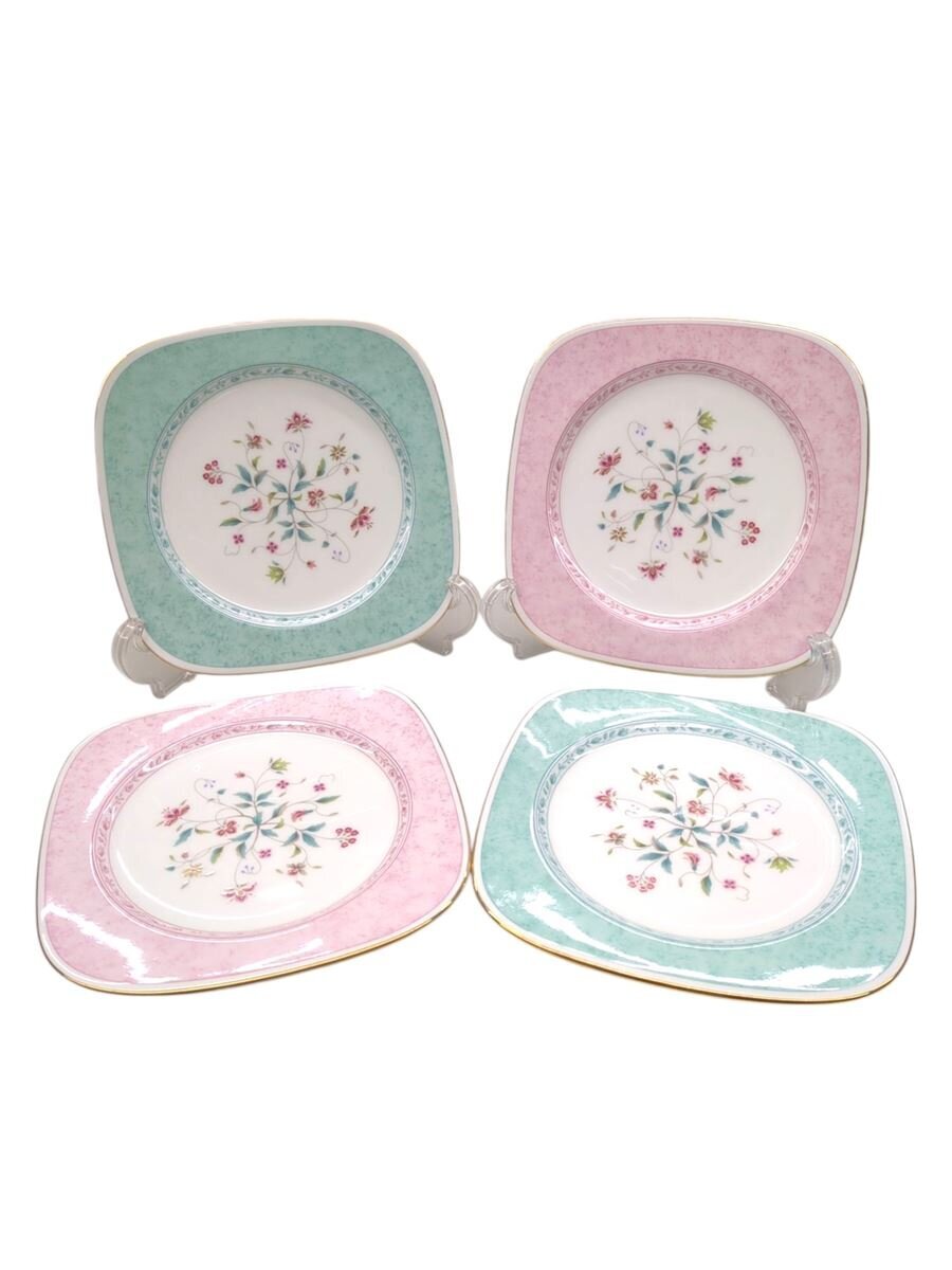 【中古】Noritake◆花更紗/真四角一皿/20糎/サクラ色×2・青み×2/4点仕掛ける/【勝手もと設備】