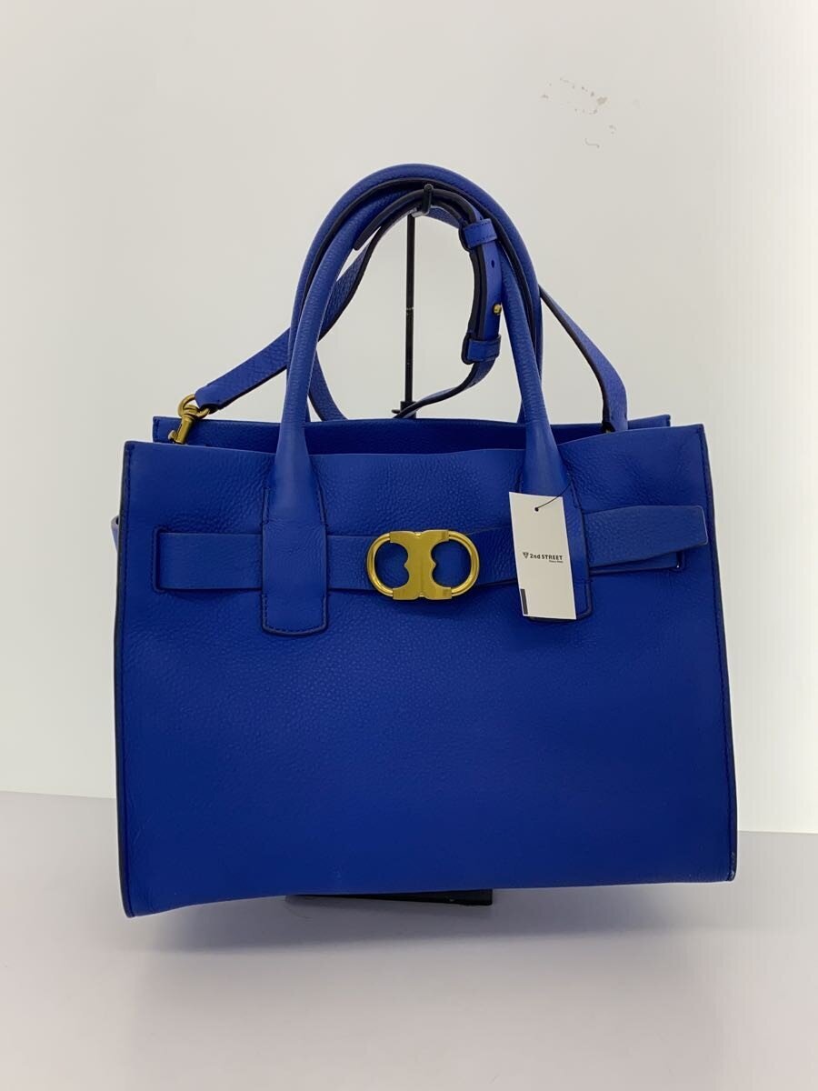 【中古】TORY BURCH◆トートバッグ/なめし革/BLU/無地/10005617【御徒面子】