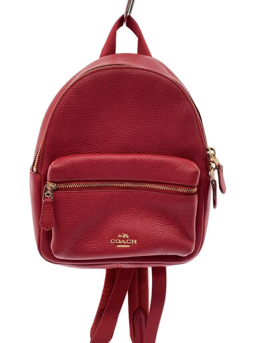 【中古】COACH◆背嚢/なめし革/RED/無地/F38263【御徒面子】