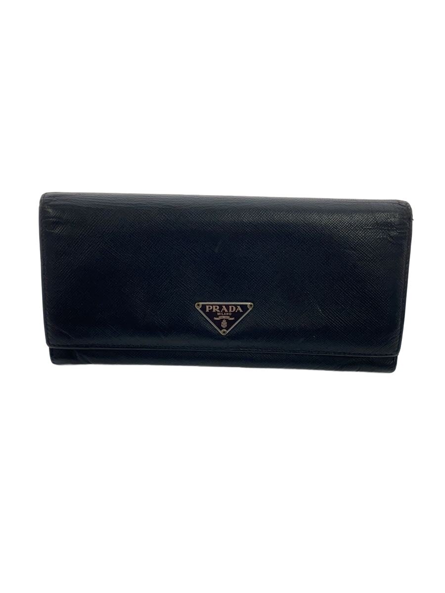 【中古】PRADA◆サフィアーノ/長紙入れ/なめし革/BLK/メンズ【服飾雑貨他】