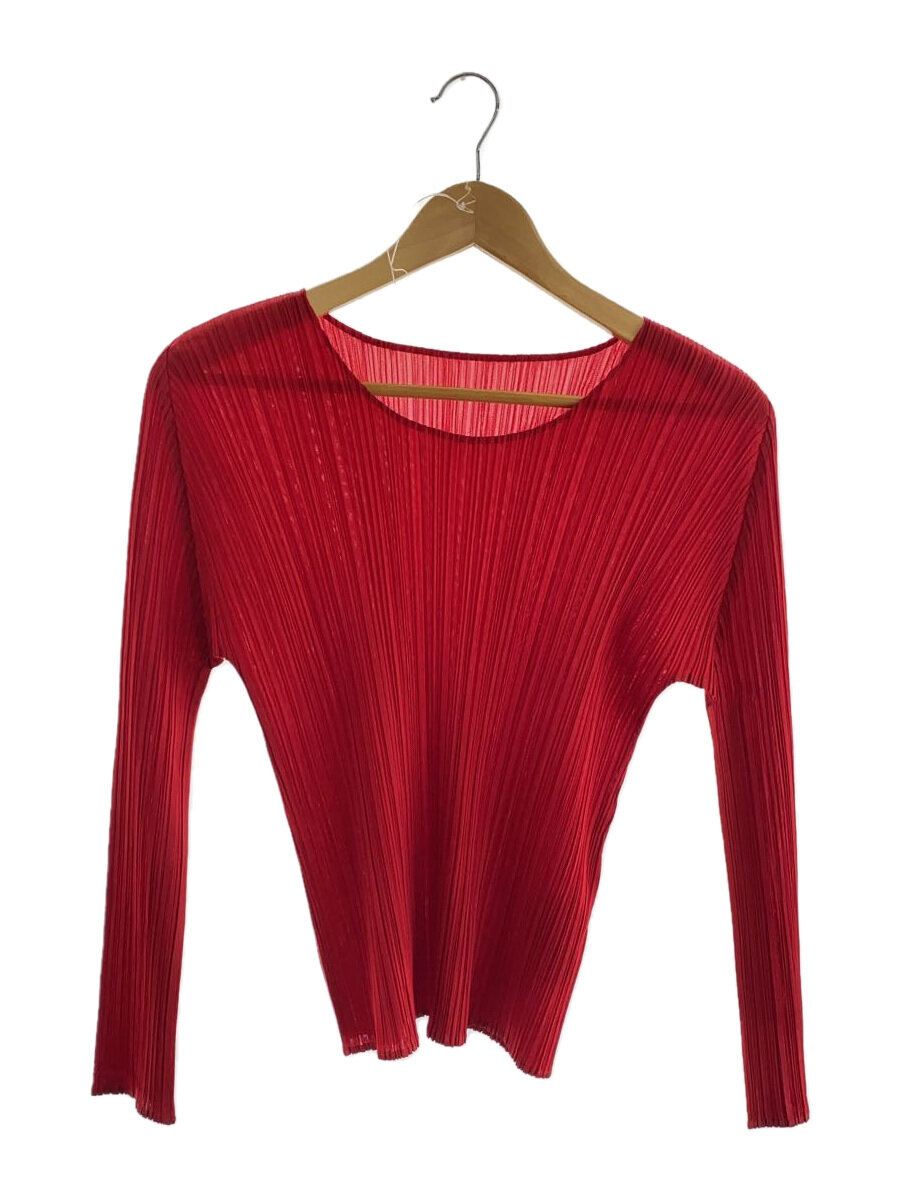 【中古】PLEATS PLEASE ISSEY MIYAKE◆長袖プルオーバー/3/ポリエステル/赤いこと/無地/PP33-JK818//【レディースお召しもの】