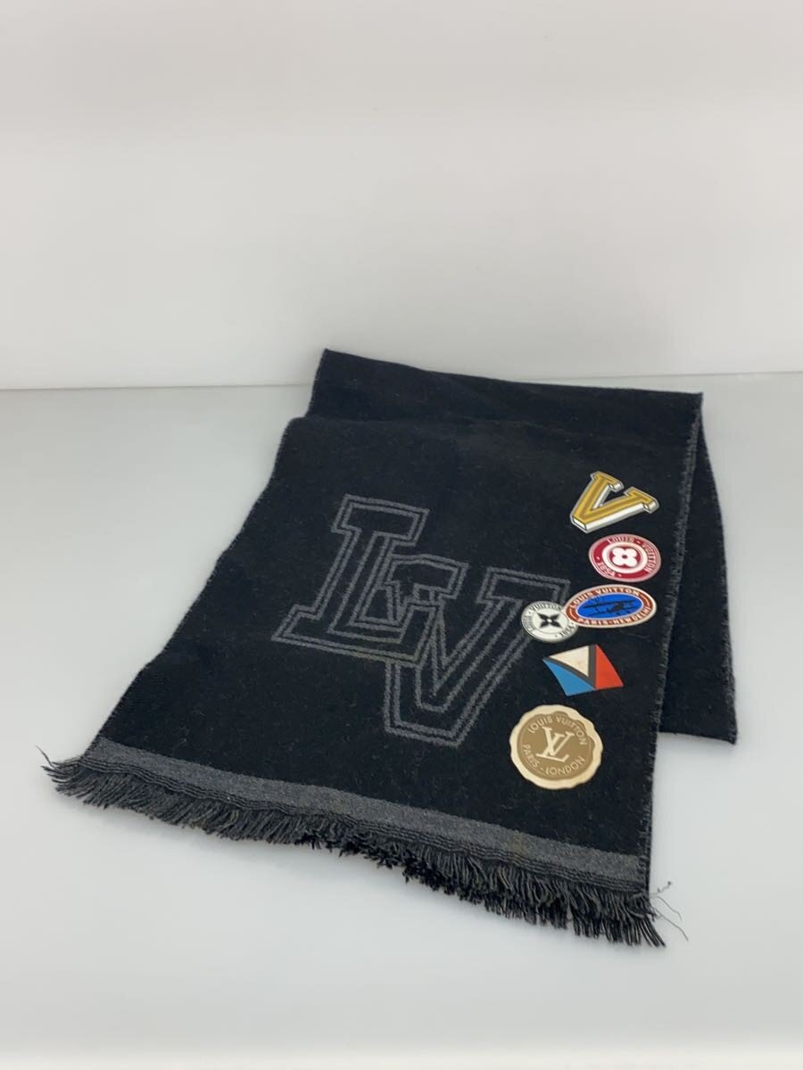 【中古】LOUIS VUITTON◆エシャルプ・カレッジLV競技団体_BLK/羊毛/BLK/メンズ【服飾雑貨他】
