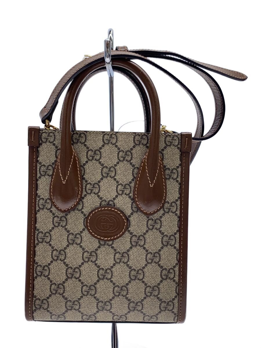 【中古】GUCCI◆ミニ・トートバッグ_インターロッキングG_GGスプリーム/なめし革/BRW/総柄//【御徒面子】