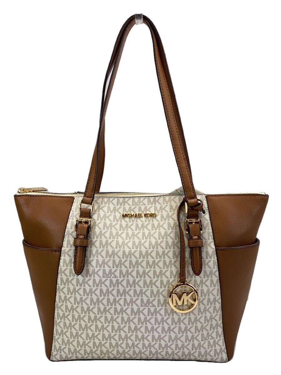 【中古】MICHAEL KORS◆トートバッグ/なめし革/WHT/総柄/35T0GCFT3B【御徒面子】