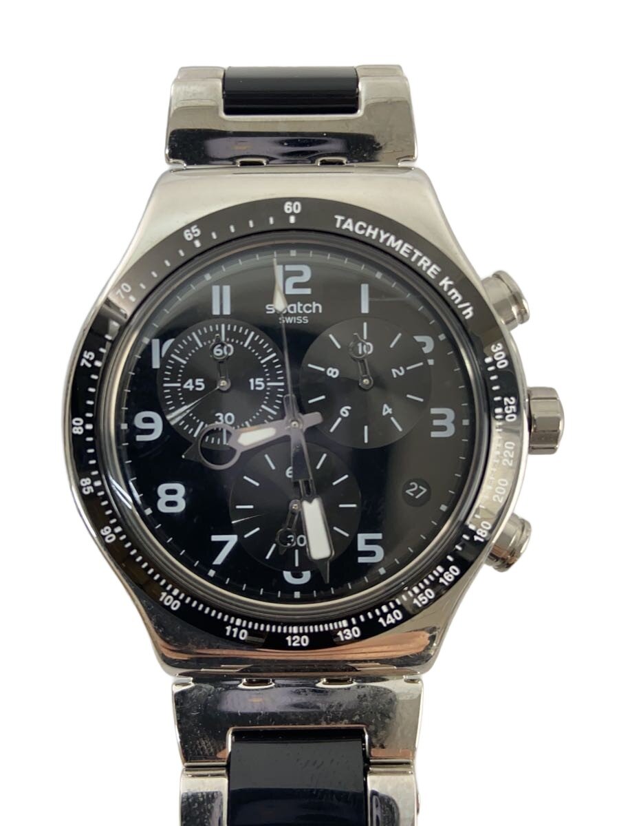 【中古】SWATCH◆石英ウオッチ/アナログ/BLK/SLV【服飾雑貨他】