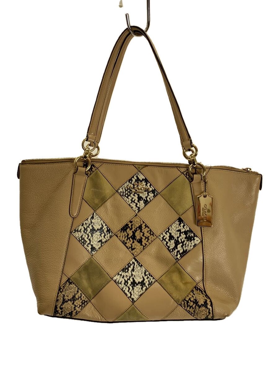 【中古】COACH◆トートバッグ/なめし革/BEG/F57510//【御徒面子】