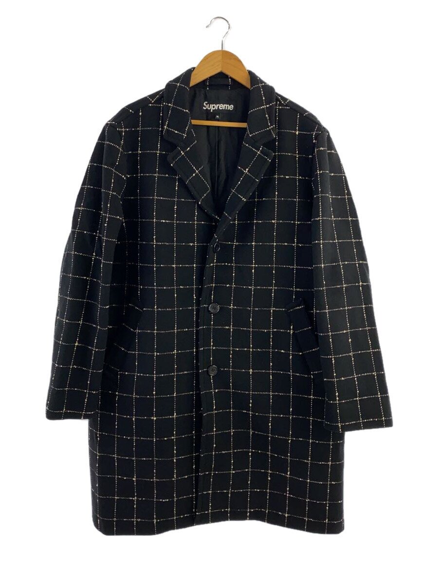 【中古】Supreme◆19AW/Wool Windowpane Overcoat/チェスターコート/XL/羊毛/BLK/読み合わせる//【メンズウェア】