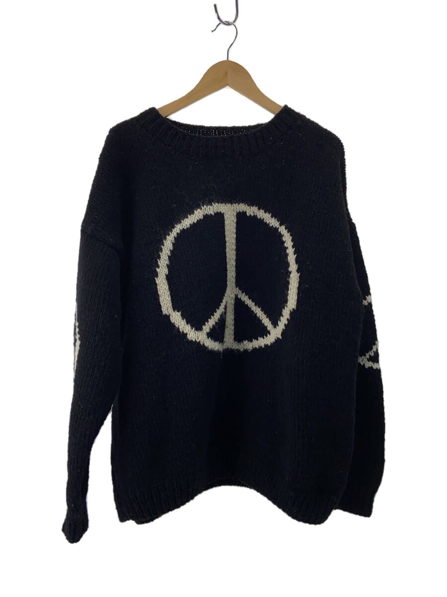 【中古】MCMACHAN WOOLEN◆天下太平目じるし/編み物・ティーシャツ(朦朦たる)/羊毛/BLK【メンズウェア】