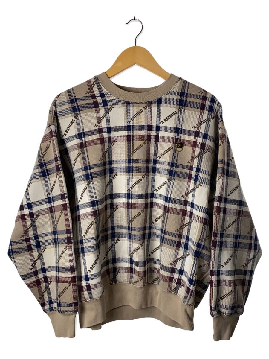 【中古】A BATHING APE◆Logo Check Pattern Crewneck【メンズウェア】
