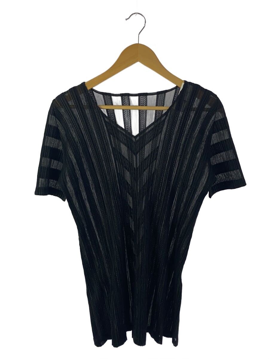 【中古】PLEATS PLEASE ISSEY MIYAKE◆半袖カットソー/3/ポリエステル/BLK/無地/PP01-JT695【レディース御召しもの】