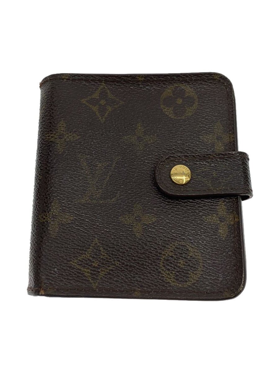 【中古】LOUIS VUITTON◆コンパクト・ジップ_モノグラム・キャンバス/PVC/BRW/レディース【服飾雑貨他】