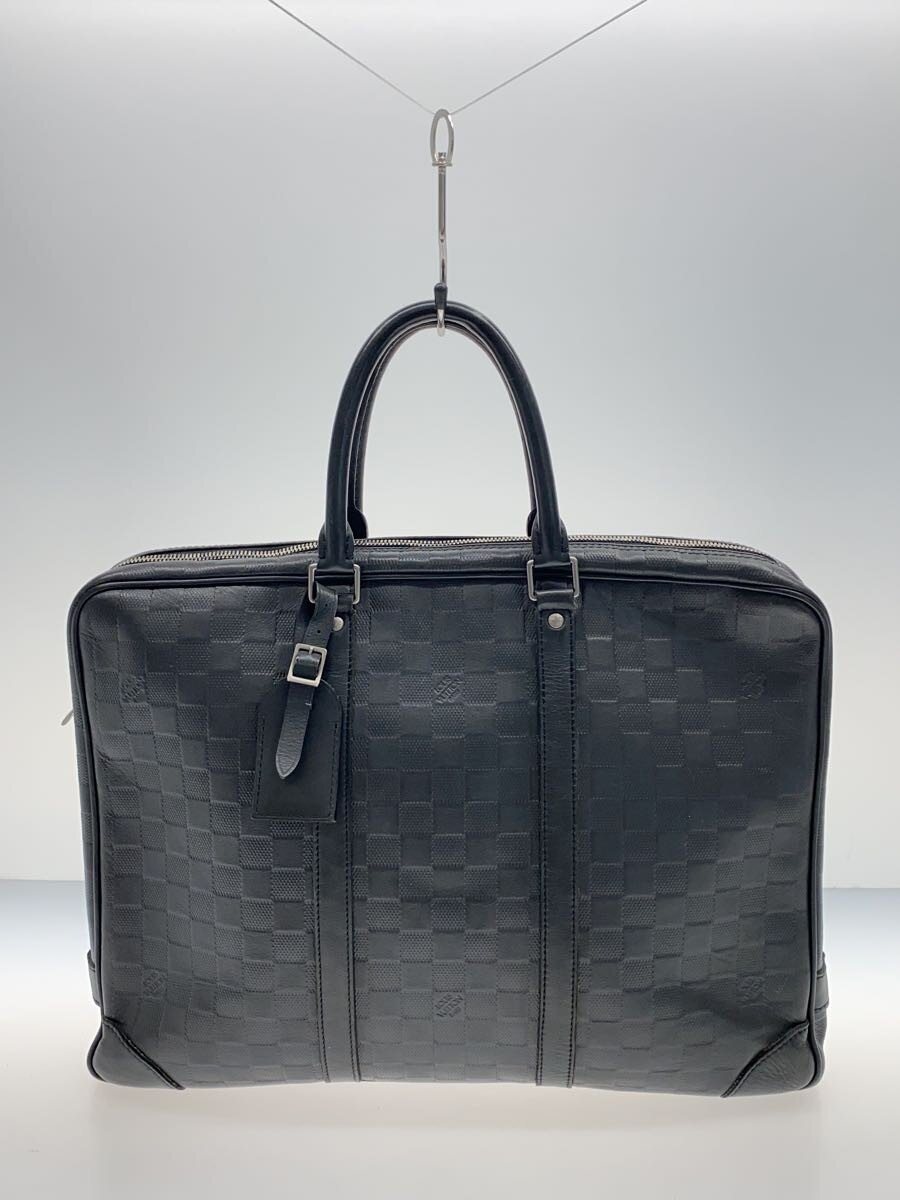 【中古】LOUIS VUITTON◆ポルト・ドキュマン・ヴォワヤージュ_ダミエ・アンフィニ/なめし革/BLK【御徒面子】