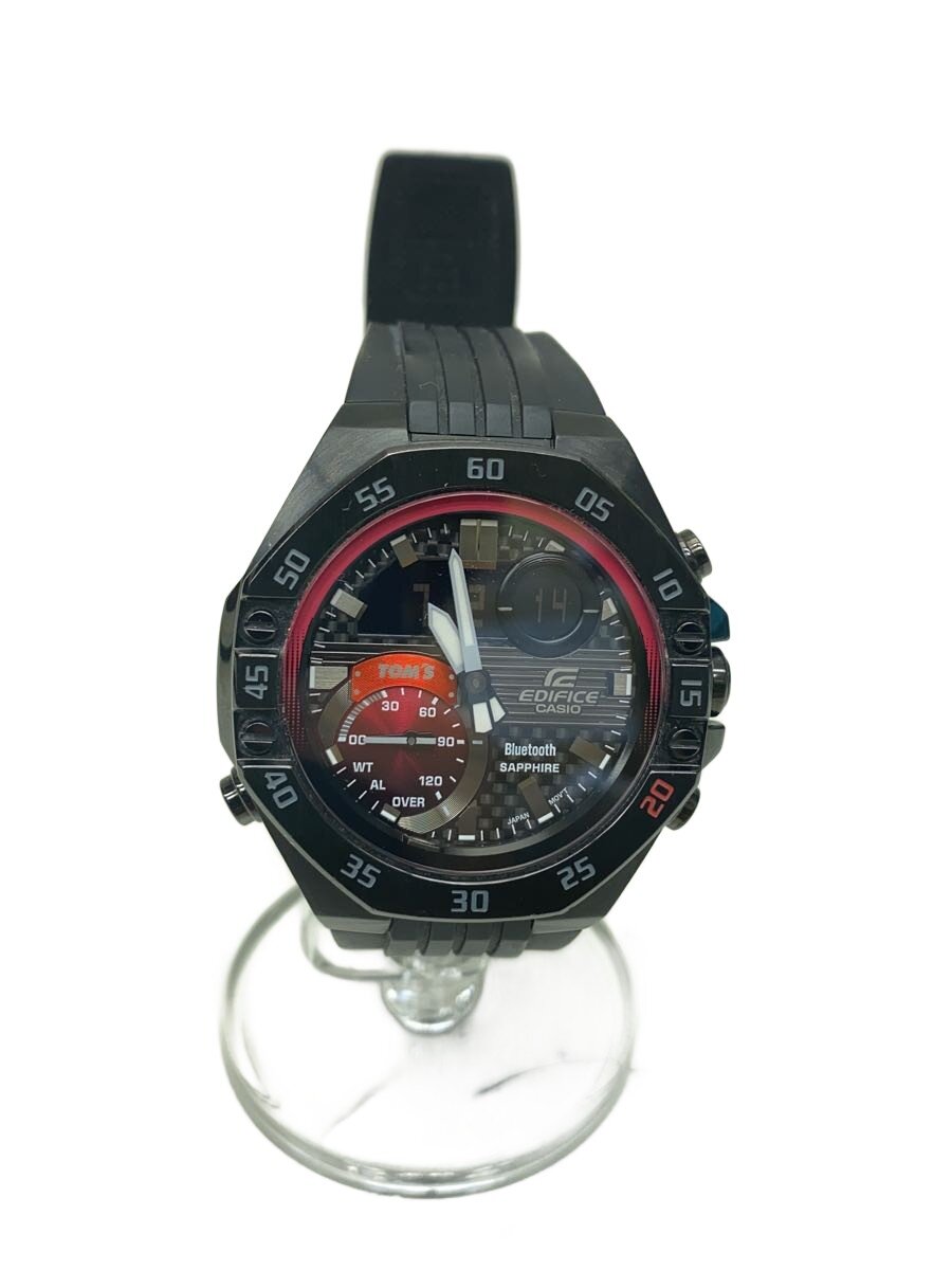 【中古】CASIO◆石英ウオッチ_EDIFICE/デジアナ/天然ゴム/GRY/BLK/SS【服飾雑貨他】