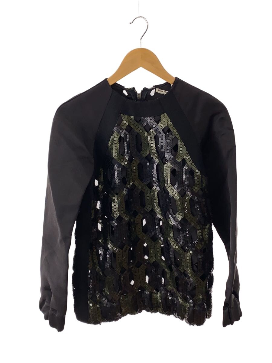 【中古】MIU MIU◆スパンコール/汗水/38/ポリエステル/BLK//【レディース御召しもの】