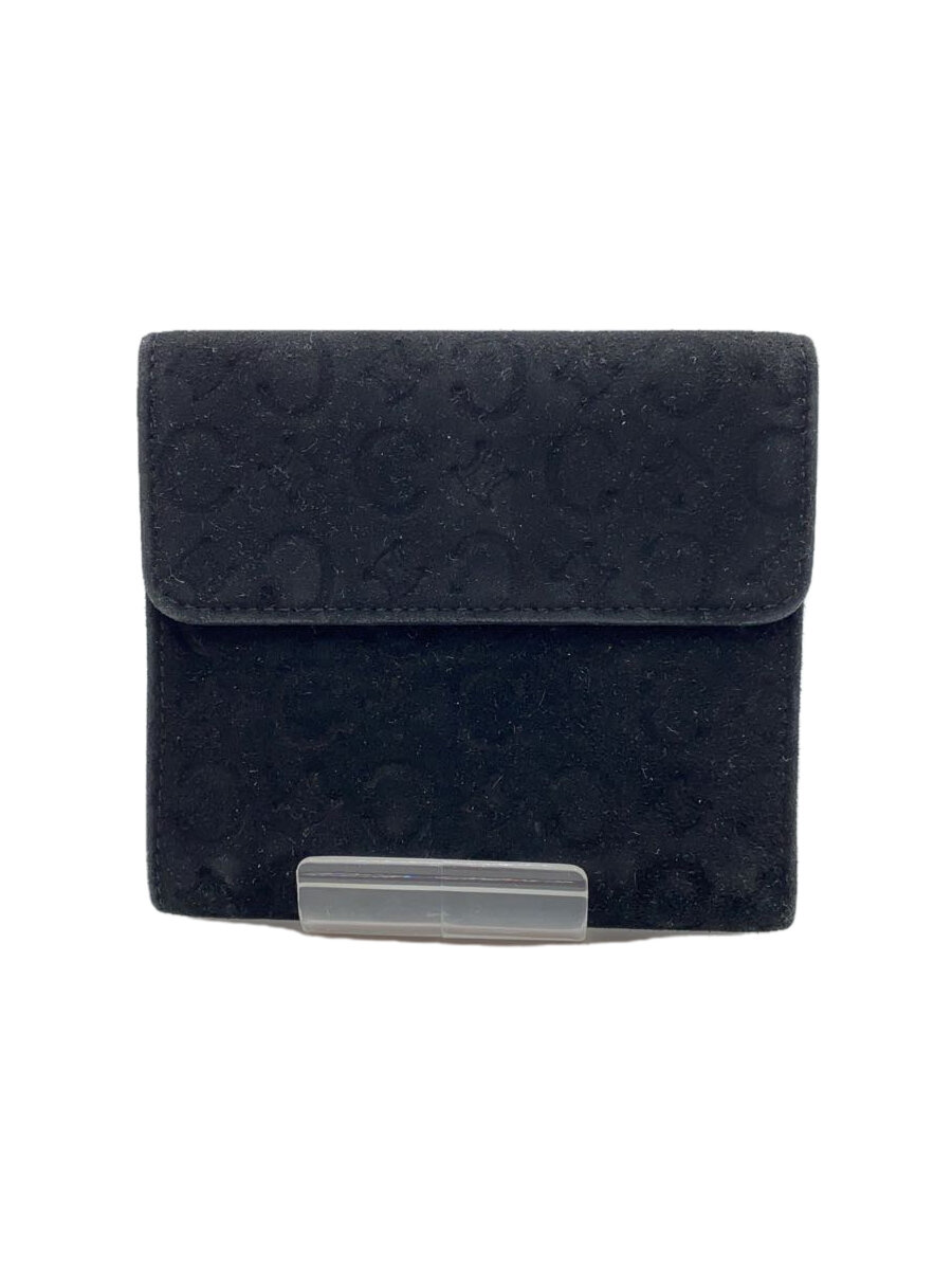 【中古】CELINE◆2つ折り金入れ/スウェード/BLK/総柄/M/00/1【服飾雑貨他】