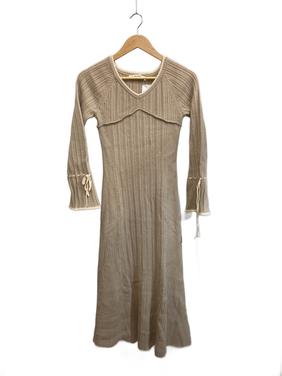 【中古】Her lip to◆長袖衣装/S/ナイロン/BEG/1244205130/Back Lace-Up Knit Dress【レディース御召しもの】