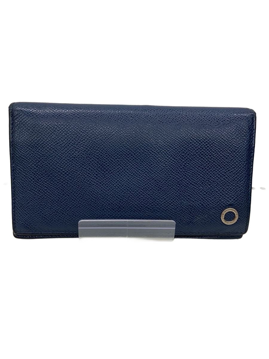 【中古】BVLGARI◆長金入れ/なめし革/BLU/無地/メンズ【服飾雑貨他】